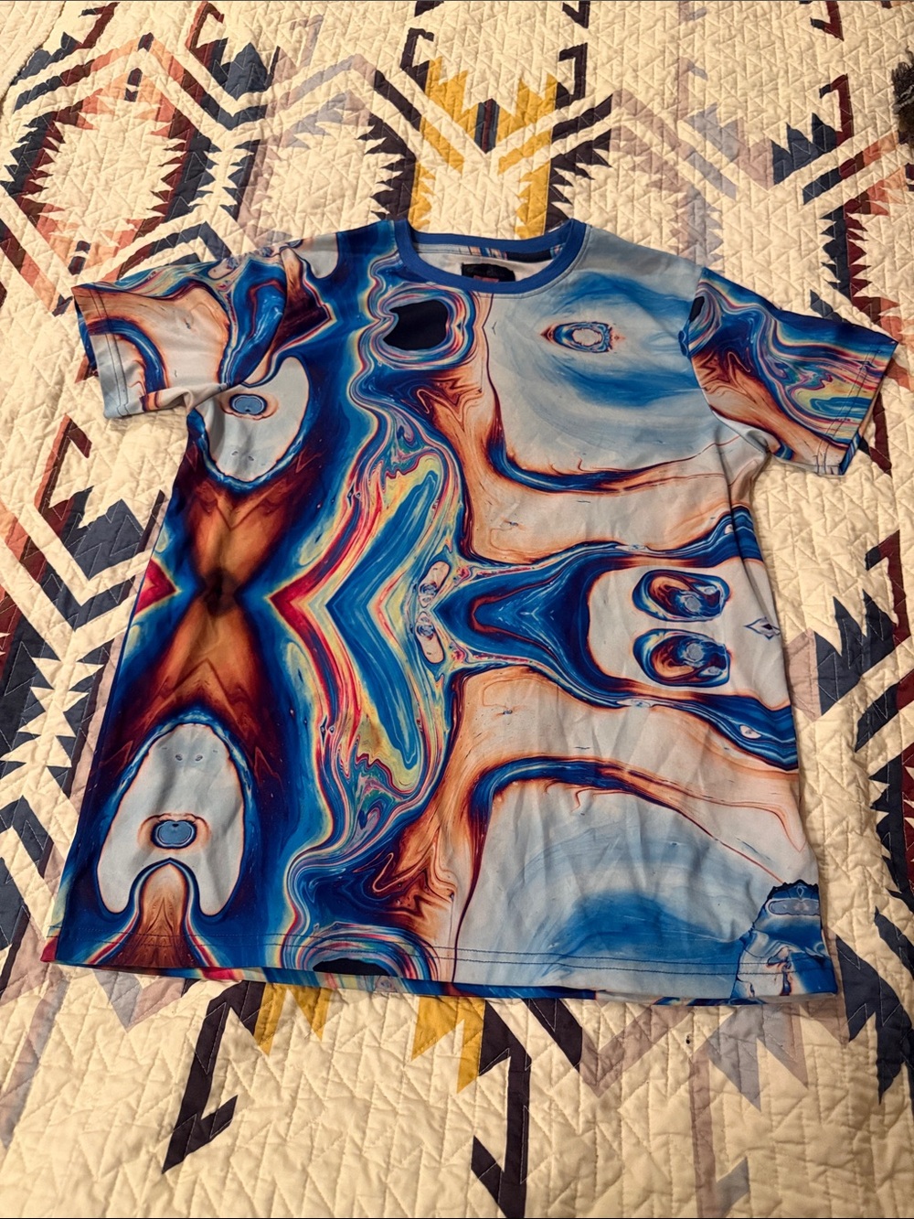 Men's Abstract Marbled Graphic Tee - Blue Multicolor